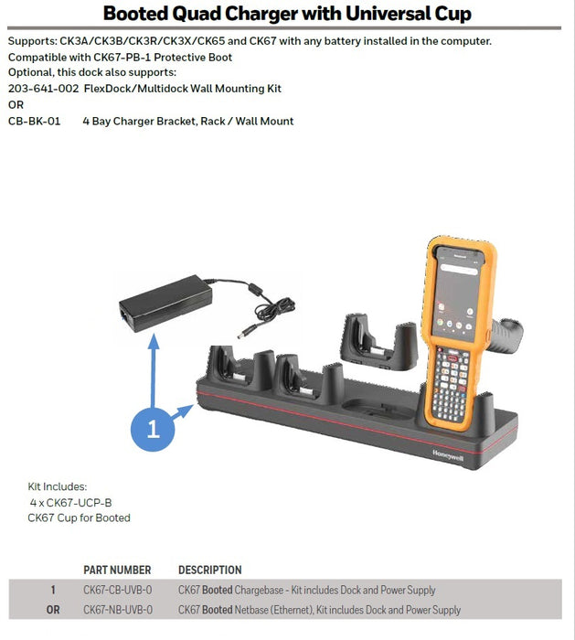 HONEYWELL DOCK CHARGE/ETH 4-BAY CK67 W/BOOT
