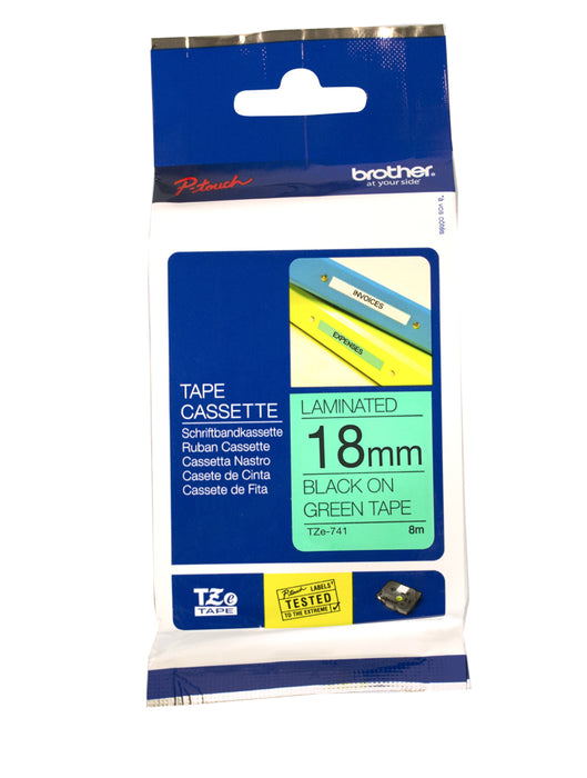 BROTHER TZE TAPE 18MM BLACK ON GREEN
