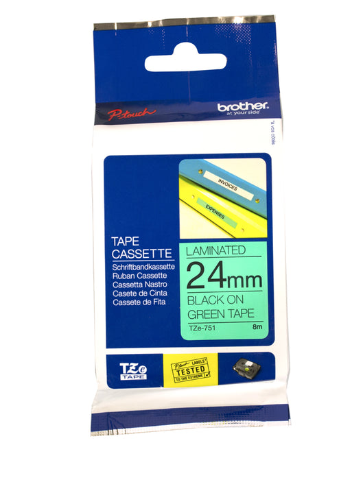 BROTHER TZE TAPE 24MM BLACK ON GREEN