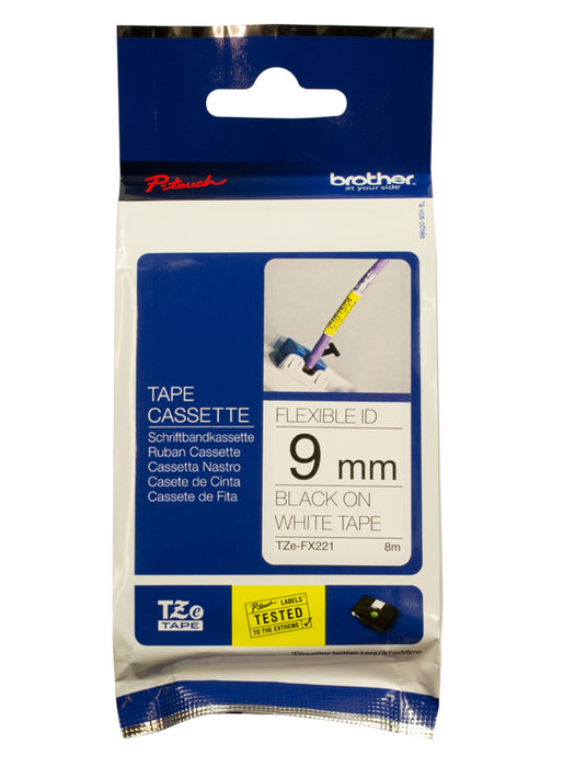 BROTHER TZE TAPE 9MM BLACK ON WHITE FLEXIBLE