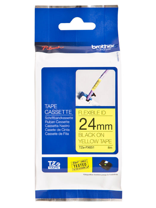 BROTHER TZE TAPE 24MM BLACK ON YELLOW FLEXIBLE