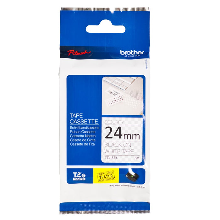 BROTHER TZE TAPE 24MM BLACK ON WHITE SECURITY
